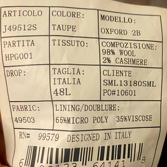 Pronto Moda Europe Wool (98%) and Cashmere (2%) suit jacket Size 48L - Picture 3 of 4